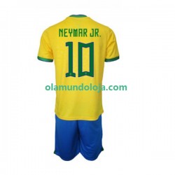 Camisola Brasil Neymar JR 10 Criança Equipamento Primeiro Copa do Mundo 2022 Manga Curta
